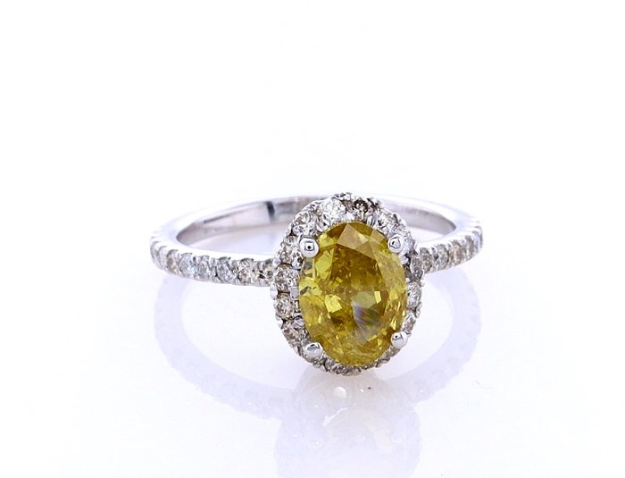 Ring - 14 karat Hvidguld -  1.81ct. tw. Gul Diamant (Naturfarvet) - Diamant