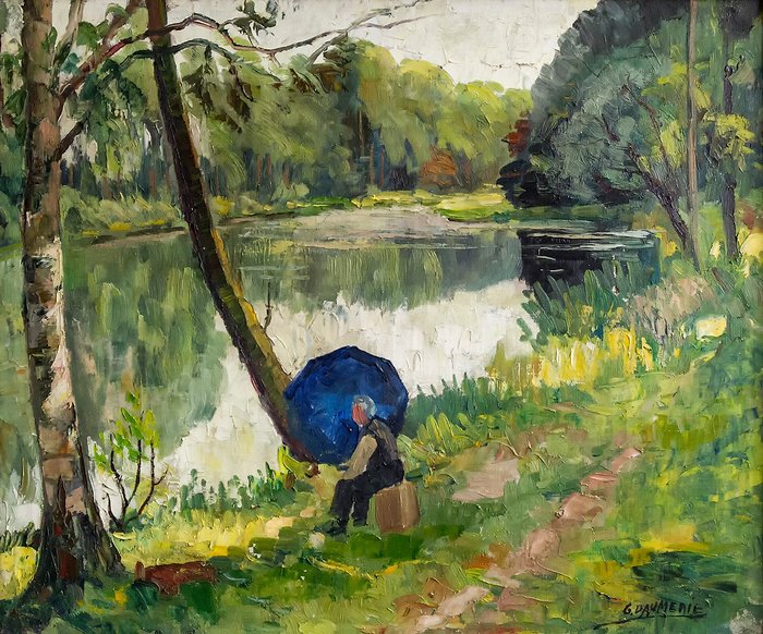 Georges Daumerie (1879-1955) - Assis au bord du lac