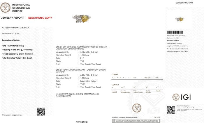 Ring - 18 kraat Hvidguld -  2.35ct. tw. - (lab dyrket) levende gul