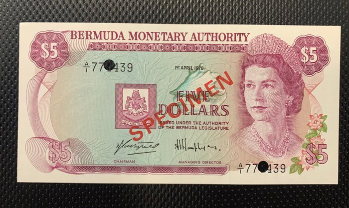 Bermuda. - 5, 10, 20, 50, 100 Dollars 1978/1982/1984 Specimen - Pick 29as, 30as, 31cs, 32bs, 33as