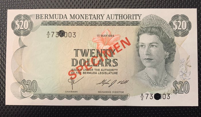 Bermuda. - 5, 10, 20, 50, 100 Dollars 1978/1982/1984 Specimen - Pick 29as, 30as, 31cs, 32bs, 33as