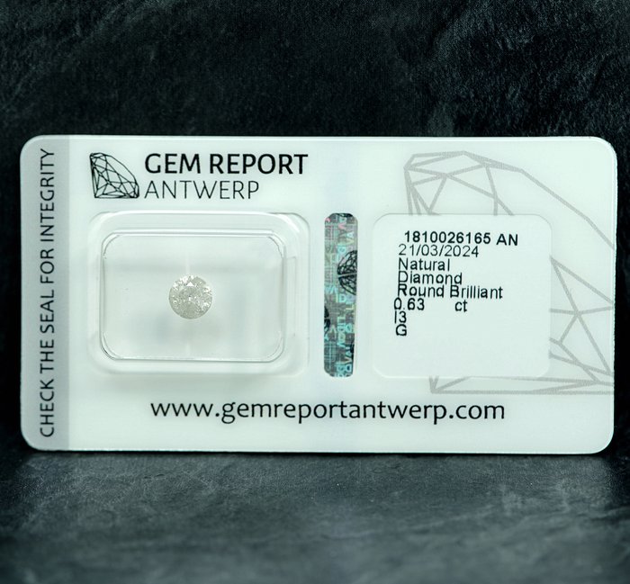 Ingen mindstepris - 1 pcs Diamant  (Natur)  - 0.63 ct - G - I3 - Gem Report Antwerp (GRA)