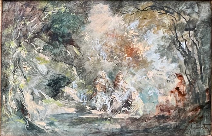 Louis Icart (1888-1950) - Children Having a Picnic in the Woods