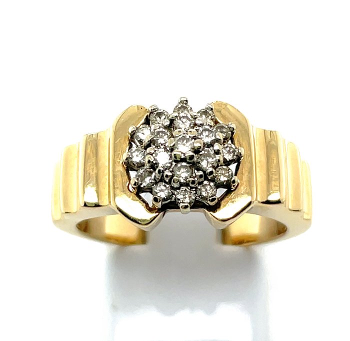 Ring - 14 karat Gulguld, Hvidguld -  0.38ct. tw. Diamant (Natur)  - Diamant - Unik Cluster Dia Ring