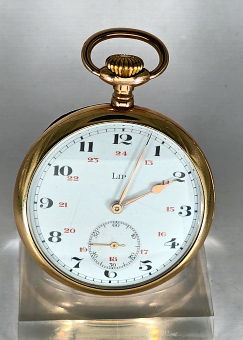 LIP Besançon. - vergoldete Lepine Taschenuhr - Sonnenstrahlenmuster - Zahlen 1 bis 24 - No Reserve Price - Frankrig omkring 1915