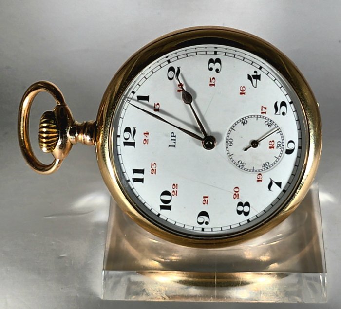 LIP Besançon. - vergoldete Lepine Taschenuhr - Sonnenstrahlenmuster - Zahlen 1 bis 24 - No Reserve Price - Frankrig omkring 1915