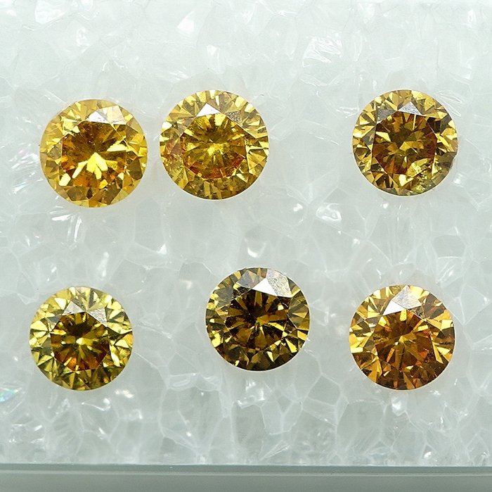 6 pcs Diamant  (Naturfarvet)  - 1.00 ct Blandet orange - I1, VS1 - Gem Report Antwerp (GRA)