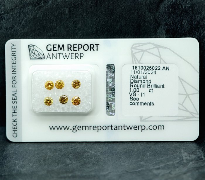 6 pcs Diamant  (Naturfarvet)  - 1.00 ct Blandet orange - I1, VS1 - Gem Report Antwerp (GRA)