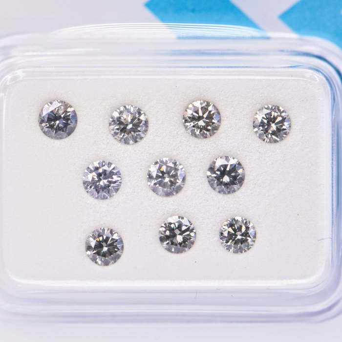 Ingen mindstepris - 10 pcs Diamant  (Naturfarvet)  - 090 ct - Rund - Fancy Grå - I1 SI2 - International Gemological Institute (IGI)