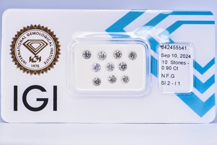 Ingen mindstepris - 10 pcs Diamant  (Naturfarvet)  - 090 ct - Rund - Fancy Grå - I1 SI2 - International Gemological Institute (IGI)