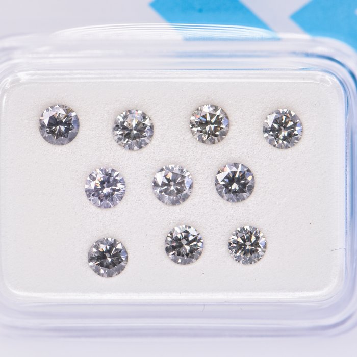 Ingen mindstepris - 10 pcs Diamant  (Naturfarvet)  - 090 ct - Rund - Fancy Grå - I1 SI2 - International Gemological Institute (IGI)