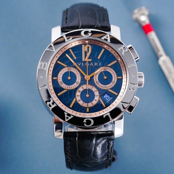 Bvlgari - Bvlgari Bvlgari Chronograph Date Blue Dial Limited Edition - BB 42 SL CH - Mænd - 2000-2010