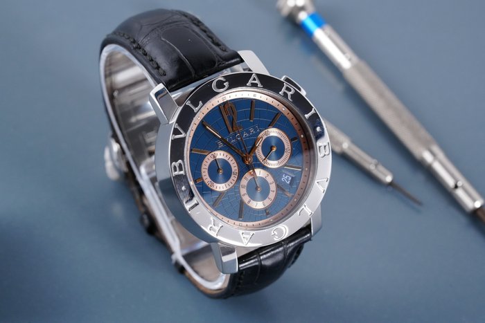 Bvlgari - Bvlgari Bvlgari Chronograph Date Blue Dial Limited Edition - BB 42 SL CH - Mænd - 2000-2010