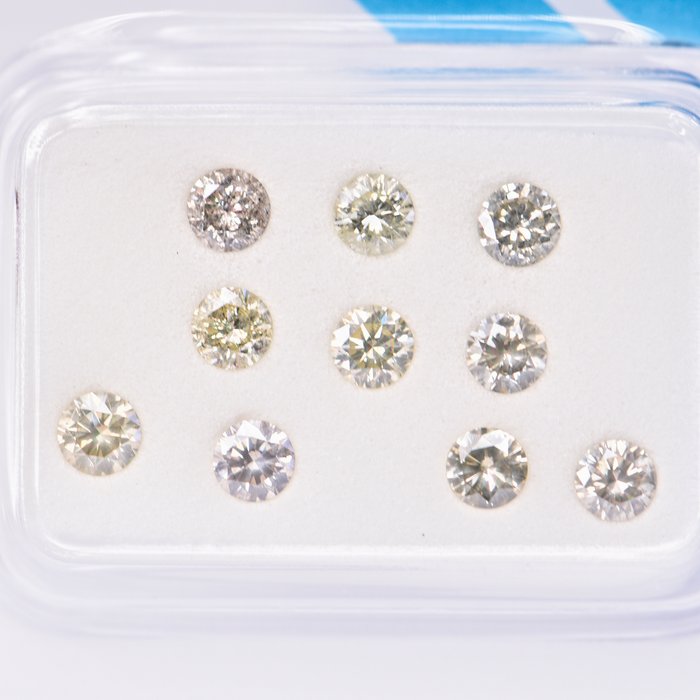 Ingen mindstepris - 10 pcs Diamant  (Naturfarvet)  - 098 ct - Rund - Fancy Grå Grønlig Gul - I1 SI2 - International Gemological Institute (IGI)