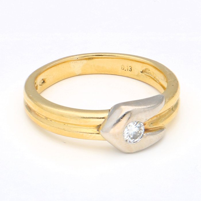 Ring - 18 kraat Gulguld -  0.11ct. tw. Diamant (Natur)