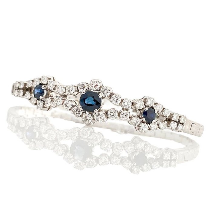 Armbånd - 14 karat Hvidguld -  3.20ct. tw. Safir - Diamant - Safir  diamant armbånd