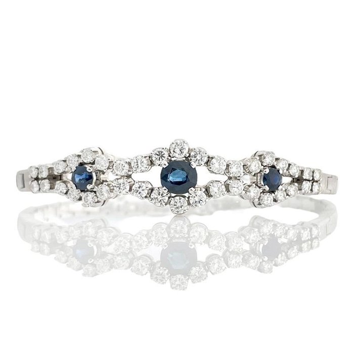 Armbånd - 14 karat Hvidguld -  3.20ct. tw. Safir - Diamant - Safir  diamant armbånd