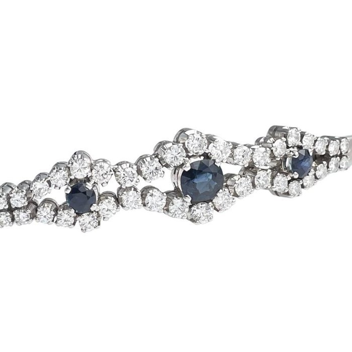 Armbånd - 14 karat Hvidguld -  3.20ct. tw. Safir - Diamant - Safir  diamant armbånd