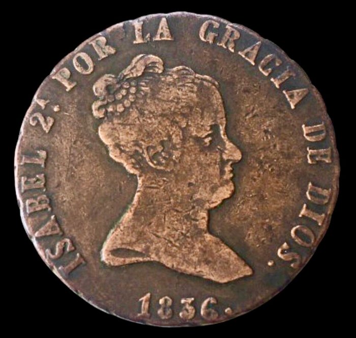 Spanien. Isabel II (1833-1868). 8 Maravedís - 1836 - Jubia -  Valor reverso - (R601)  (Ingen mindstepris)