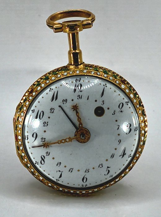 Mace - Paris - 18kt Lepine Schmuckspindeluhr - Emaille Perlen Edelsteine - Tagesdatum - Frankrig omkring 1760