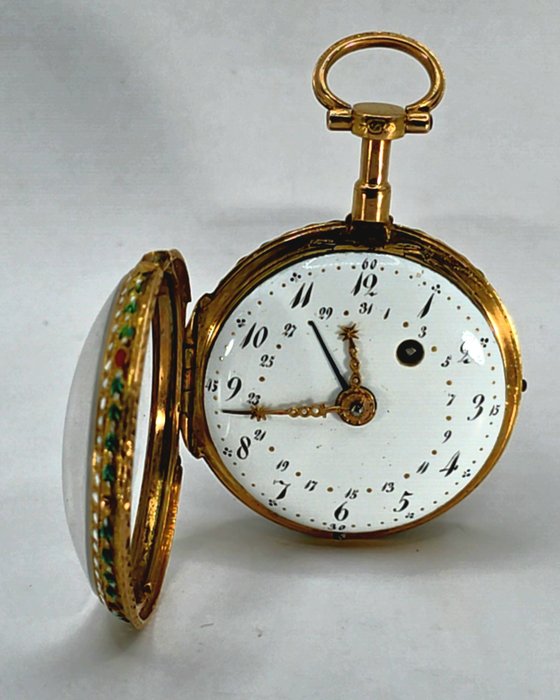 Mace - Paris - 18kt Lepine Schmuckspindeluhr - Emaille Perlen Edelsteine - Tagesdatum - Frankrig omkring 1760