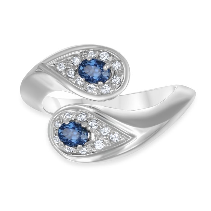 Ring - 18 kraat Hvidguld -  0.45ct. tw. Safir - Diamant