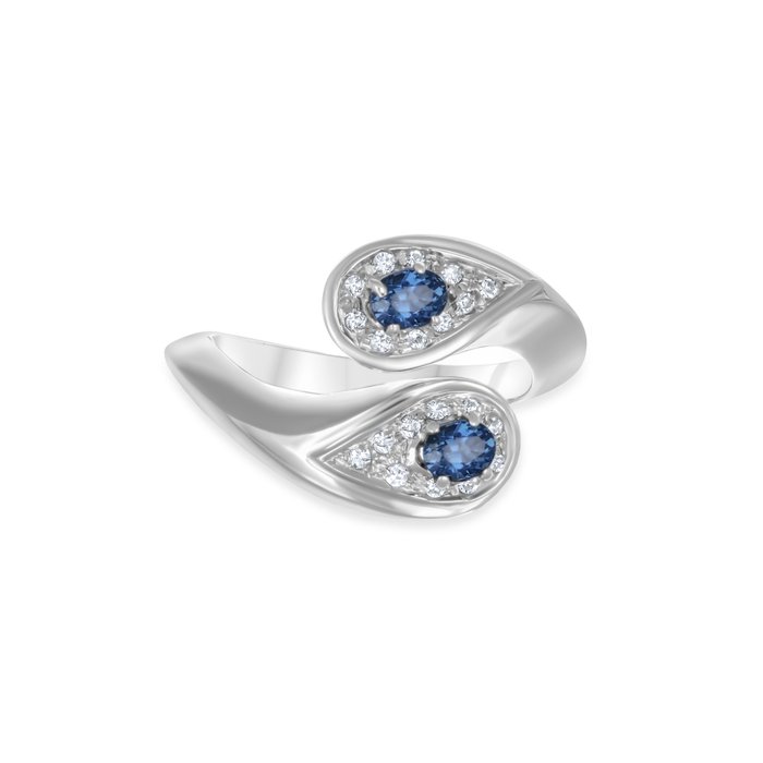 Ring - 18 kraat Hvidguld -  0.45ct. tw. Safir - Diamant