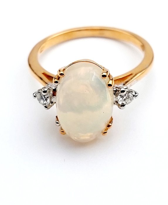 Ring - 18 kraat Rosaguld Opal - Diamant