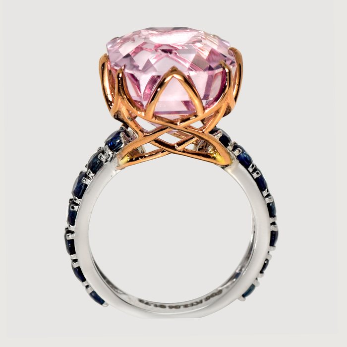 Ingen mindstepris - Ring - 14 karat Hvidguld, Rosaguld -  15.56ct. tw. Kunzit - Safir - IGI 13,84 ct Pink