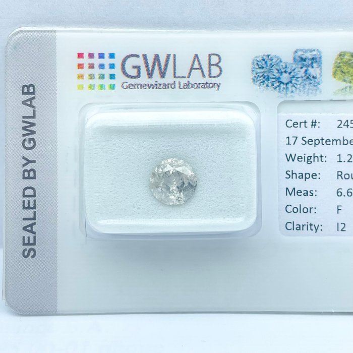 Ingen mindstepris - 1 pcs Diamant  (Natur)  - 127 ct - Rund - F - I2 - Gemewizard Gemological Laboratory (GWLab)