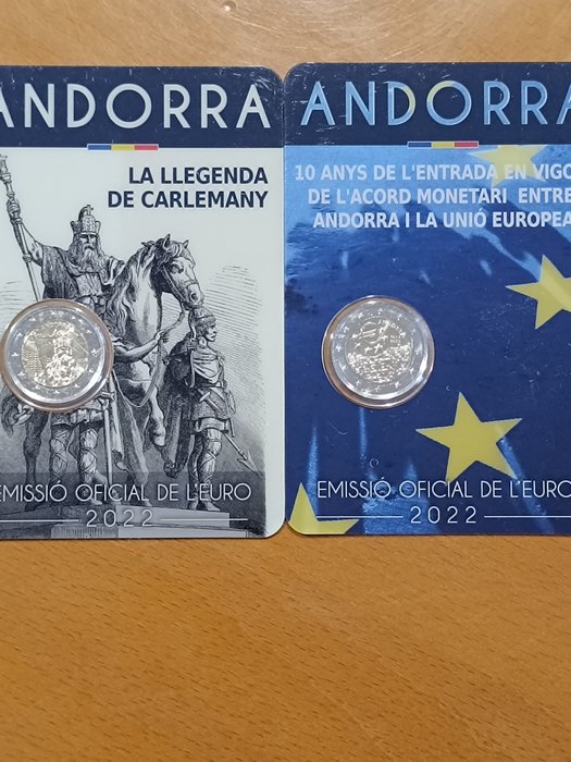 Andorra. 2 Euro 2022 "Carlemany" + "Monetary Agreement" (2 coincards)  (Ingen mindstepris)