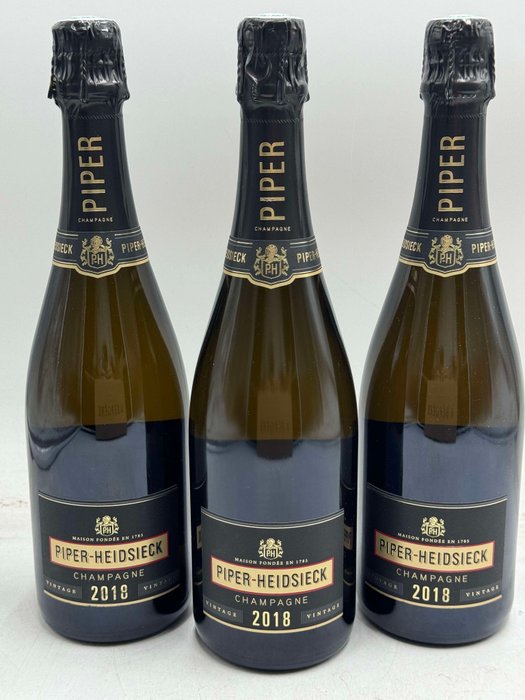 2018 Piper Heidsieck, Vintage - Champagne Brut - 3 Flasker (0,75 L)