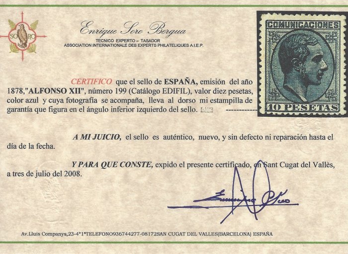 Spanien 1878 - Alfonso XII -godt centreret- certificeret