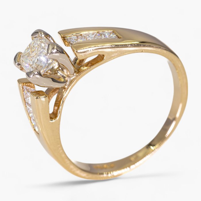 Ingen mindstepris - Ring - 14 karat Gulguld 075 ct diamanter - IGI certificeret -  075ct tw Diamant (Natur) - Diamant