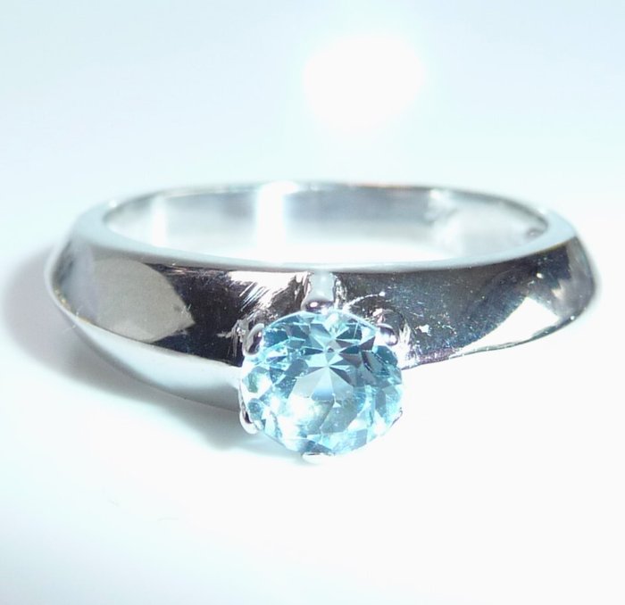 Ring - 14 karat Hvidguld -  0.50ct. tw. Zirkon - blå zirkon størrelse. 52,5