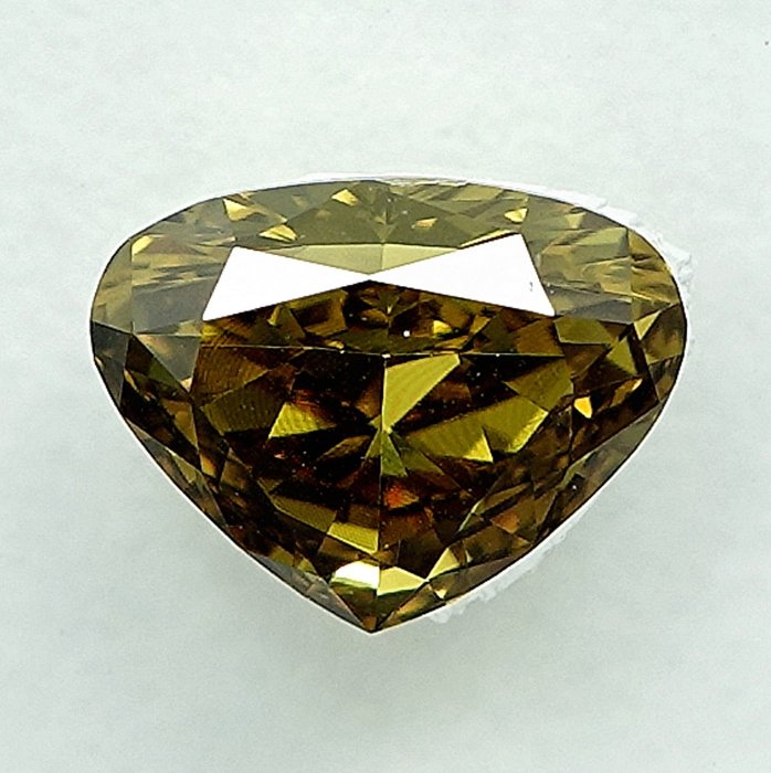 1 pcs Diamant  (Naturfarvet)  - 053 ct - Pære - Fancy Grålig Gul - VS2 - International Gemological Institute (IGI)