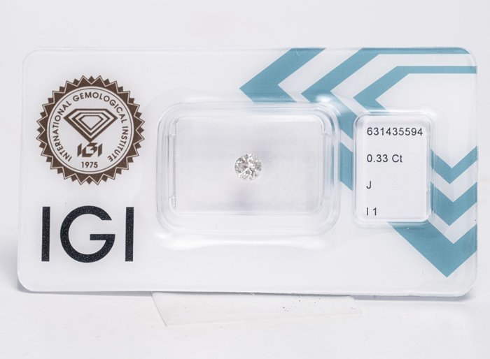 Ingen mindstepris - 1 pcs Diamant  (Natur)  - 0.33 ct - Rund - J - I1 - International Gemological Institute (IGI)