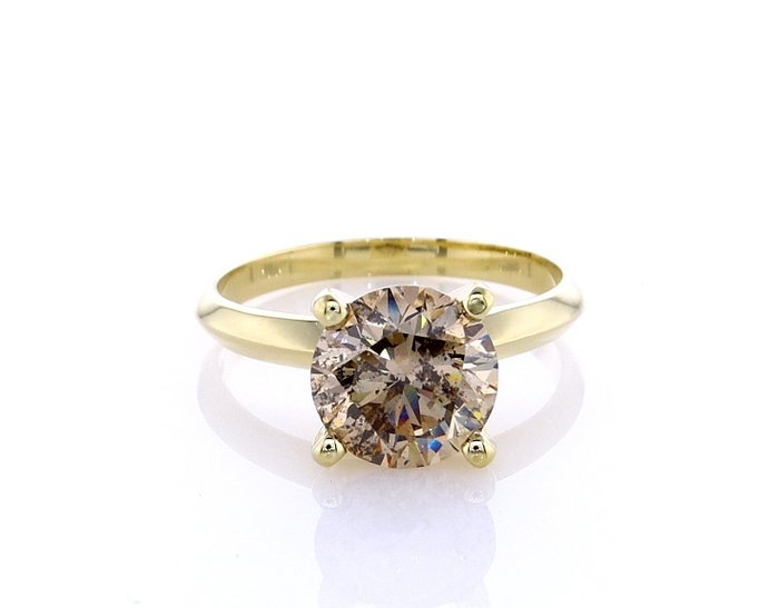 Ring - 14 karat Gulguld -  2.08ct. tw. Diamant (Naturfarvet)