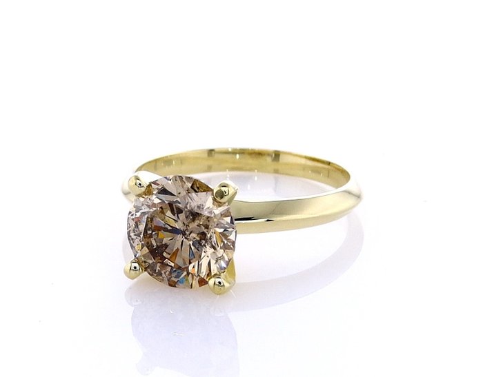 Ring - 14 karat Gulguld -  2.08ct. tw. Diamant (Naturfarvet)