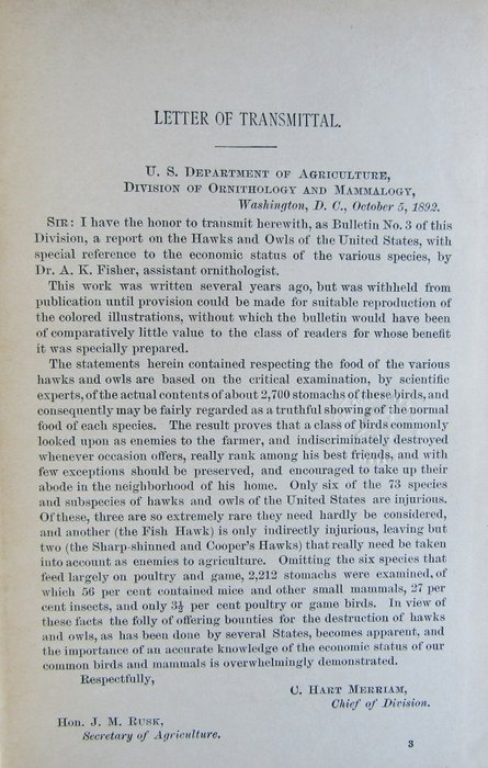 A. K. Fisher  Dr. C. Hart Merriam - The Hawks and Owls of the United States in their Relation to Agriculture - 1893