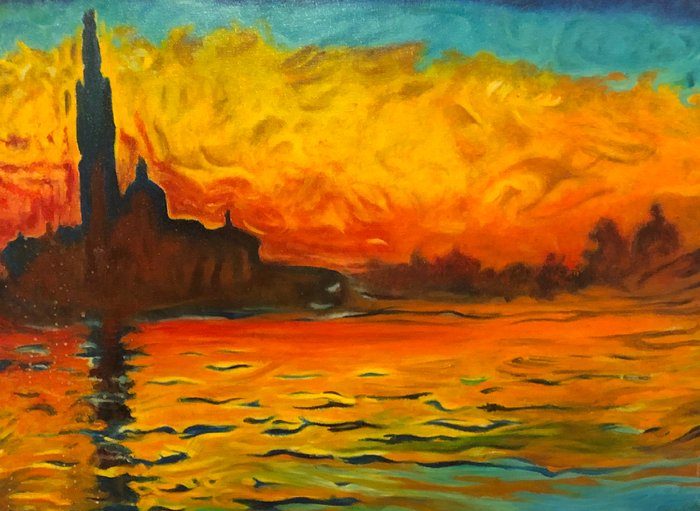 Jean Balagué (1933-2020), D'après Cézanne - Dramatique Soleil Couchant sur Venise (D'après Monet)