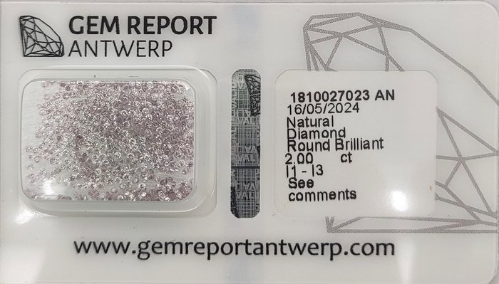 545 pcs Diamant  (Naturfarvet)  - 200 ct - Rund Blandet lyserød - I1 I3 - Gem Report Antwerp (GRA)