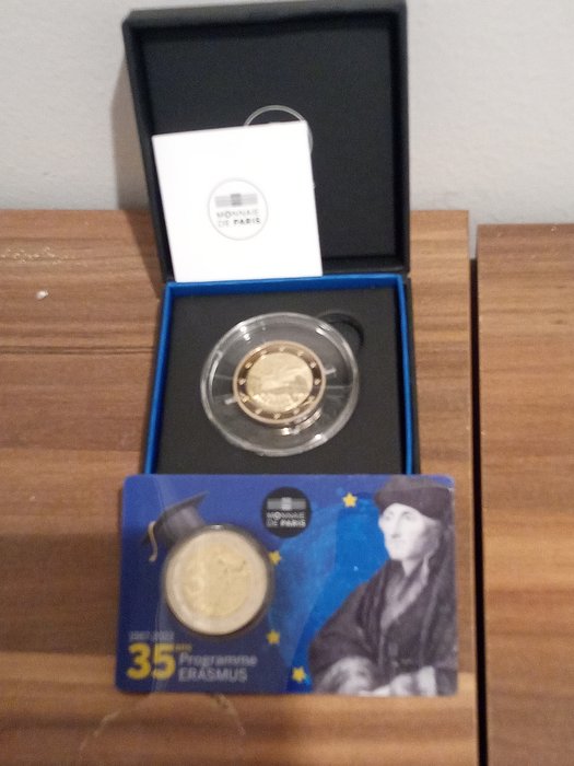 Frankrig 2 Euro 2022 "Erasmus" (2 monete) Proof + BU  (Ingen mindstepris)