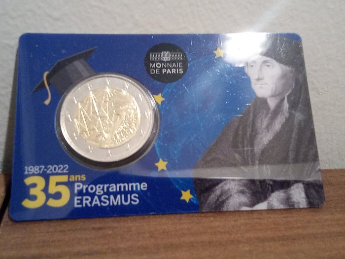 Frankrig 2 Euro 2022 "Erasmus" (2 monete) Proof + BU  (Ingen mindstepris)