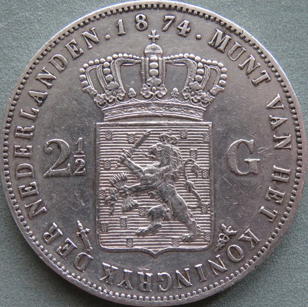 Holland. Willem III. 2 1/2 Gulden 1874  (Ingen mindstepris)