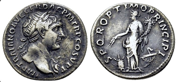 ROMERIGE. Trajan (AD 98-117). Denarius AD 104-107 - Annona