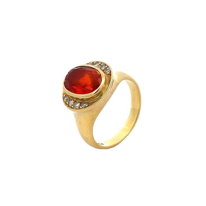 Ring - 18 kraat Gulguld -  088ct tw Ildopal - Diamant