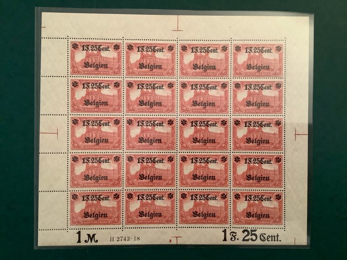 Tyske Rige - Besættelse af Belgien (1914-1918) (Etappengebiet) 1917 - Lille ark med omvendt plade nummer 5 og HAN - Michel 23 I B b