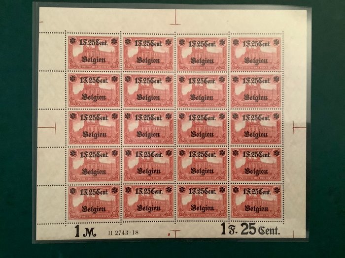 Tyske Rige - Besættelse af Belgien (1914-1918) (Etappengebiet) 1917 - Lille ark med omvendt plade nummer 5 og HAN - Michel 23 I B b