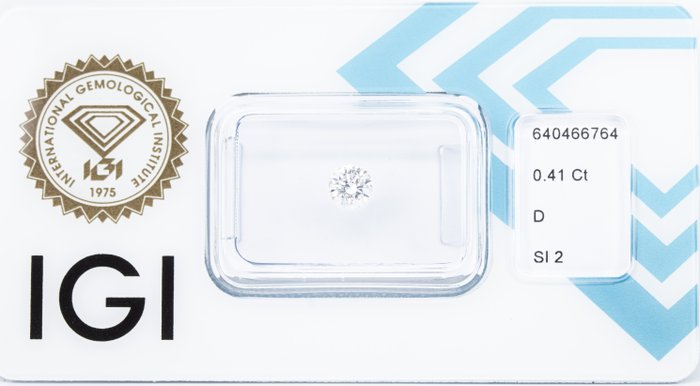 Ingen mindstepris - 1 pcs Diamant  (Natur)  - 0.41 ct - Rund - D (farveløs) - SI2 - International Gemological Institute (IGI)